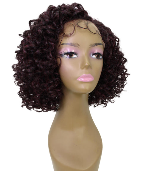 Nova Deep Red and Black Blend Trendy Curly Lace Wig