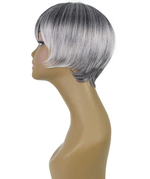 Trinity Gray with White Short Bob Full Wig