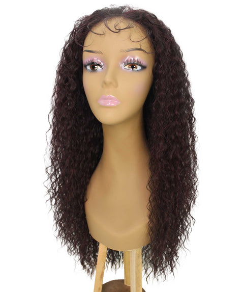 Jazmin Deep Red and Black Blend Long Curls Lace Wig