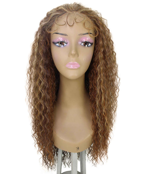 Jazmin Auburn Brown Blend Long Curls Lace Wig
