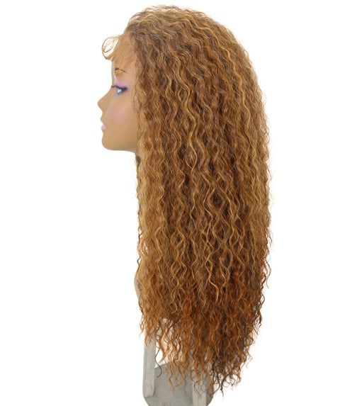 Jazmin Auburn Brown Blend Long Curls Lace Wig