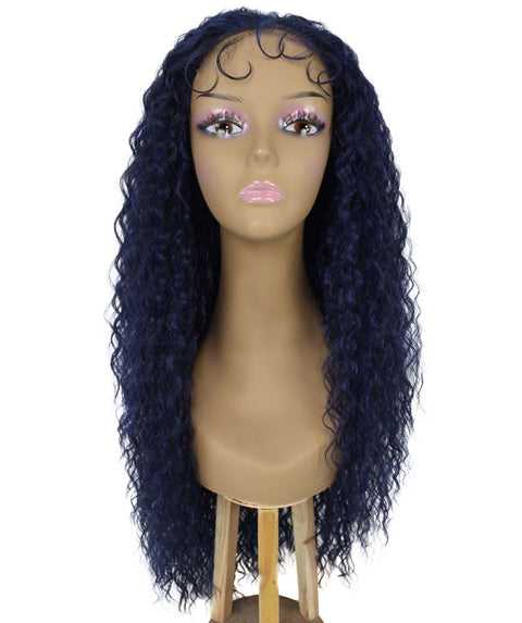 Jazmin Blue and Black Blend Long Curls Lace Wig