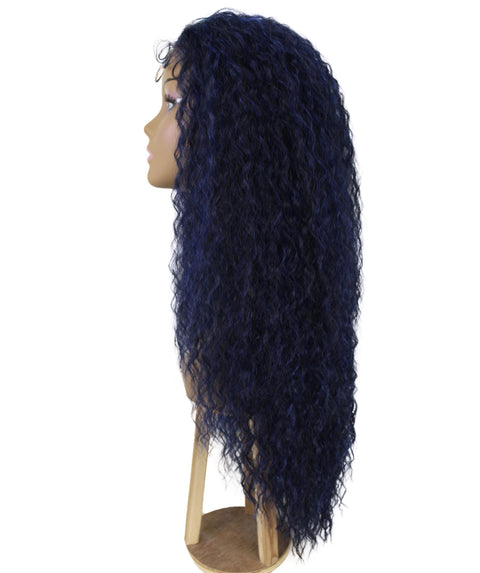 Jazmin Blue and Black Blend Long Curls Lace Wig