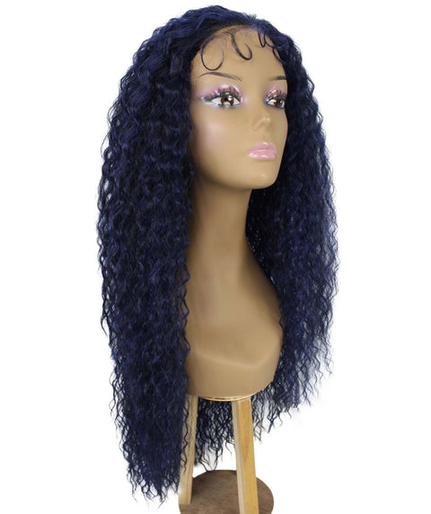 Jazmin Blue and Black Blend Long Curls Lace Wig