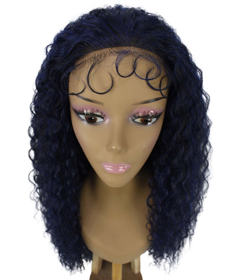 Jazmin Blue and Black Blend Long Curls Lace Wig