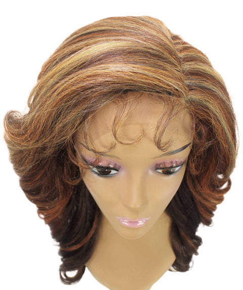 Nia Auburn Brown Blend Salon cut Layered Lace Wig
