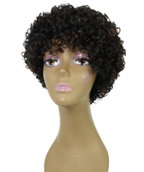 Trisha Black with Caramel Short Curly Bob Lace Wig