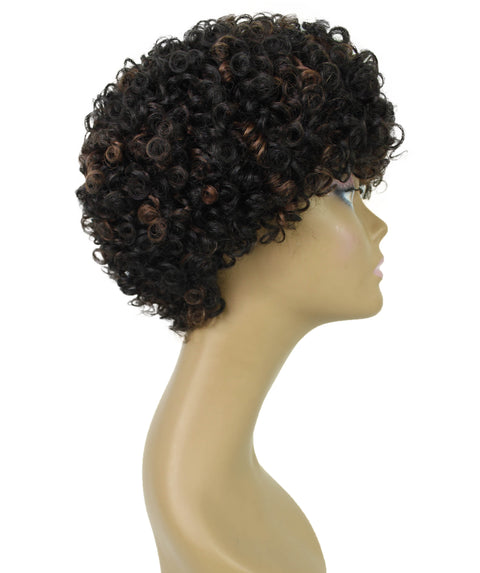 Trisha Black with Caramel Short Curly Bob Lace Wig