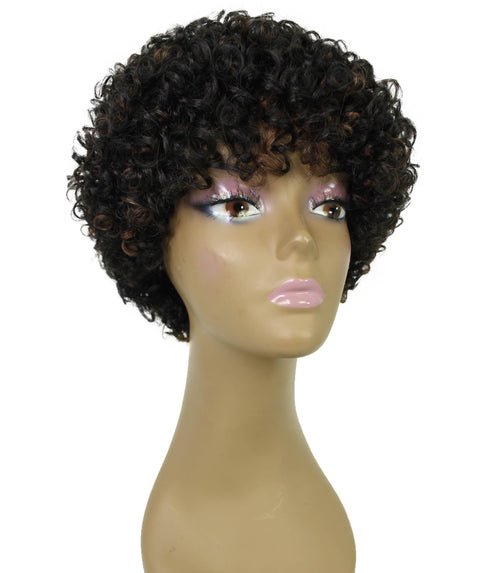Trisha Black with Caramel Short Curly Bob Lace Wig