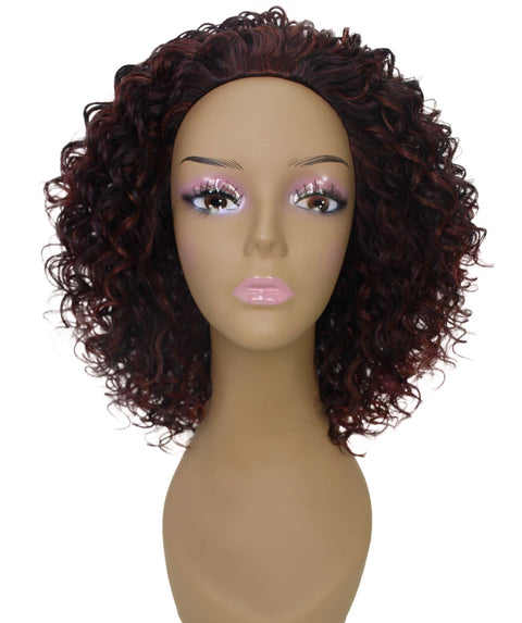 Vale 12 inch Deep Red with Black Blend Afro Half Wig