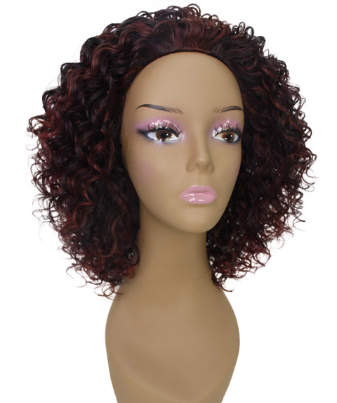 Vale 12 inch Deep Red with Black Blend Afro Half Wig