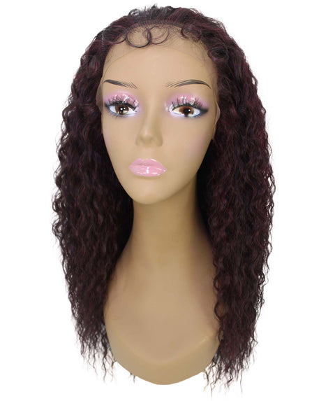 Deja Deep Red and Black Blend Wavy Kinky Lace Wig
