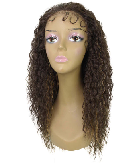 Deja Brown with Golden Wavy Kinky Lace Wig