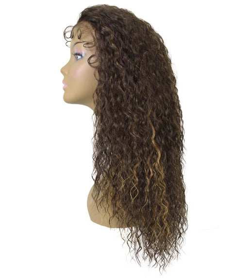 Deja Brown with Golden Wavy Kinky Lace Wig