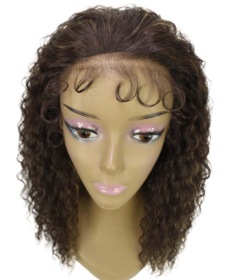 Deja Brown with Golden Wavy Kinky Lace Wig