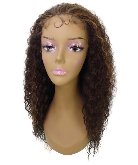 Deja Caramel Brown Blend Wavy Kinky Lace Wig