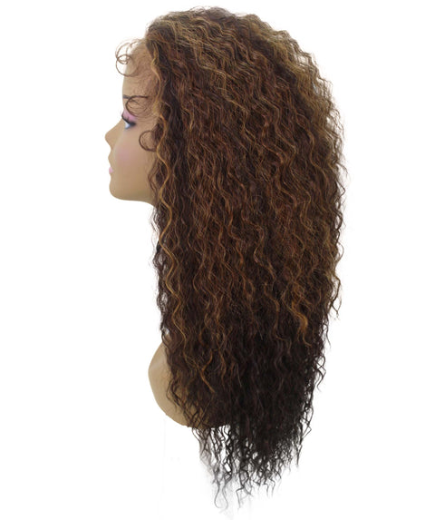 Deja Caramel Brown Blend Wavy Kinky Lace Wig