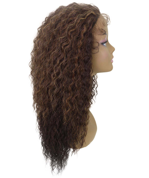 Deja Caramel Brown Blend Wavy Kinky Lace Wig