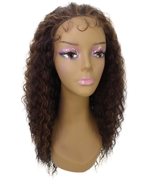 Deja Caramel Brown Blend Wavy Kinky Lace Wig