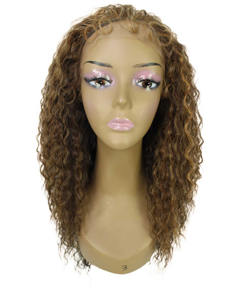 Deja Auburn Brown Blend Wavy Kinky Lace Wig