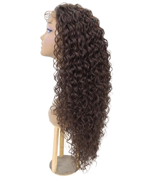 Asia Medium Brown Long Curls Lace Wig