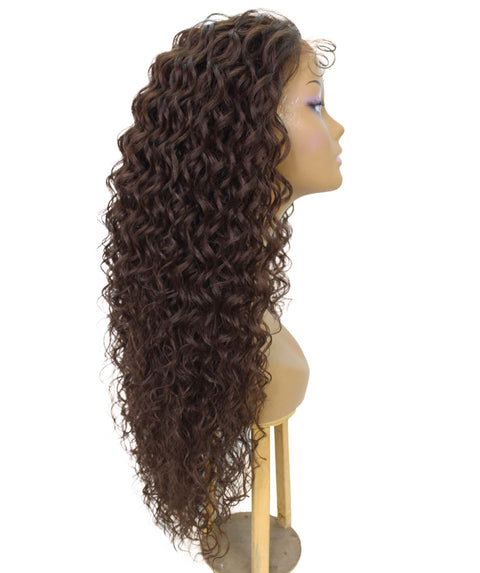 Asia Medium Brown Long Curls Lace Wig
