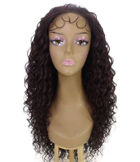 Asia Deep Red and Black Blend Long Curls Lace Wig