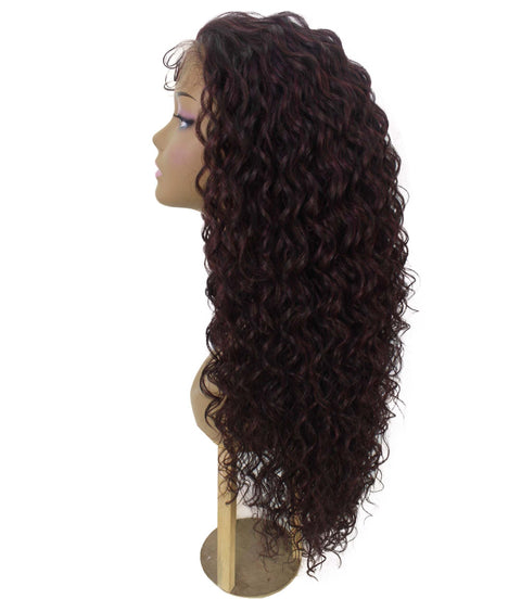 Asia Deep Red and Black Blend Long Curls Lace Wig