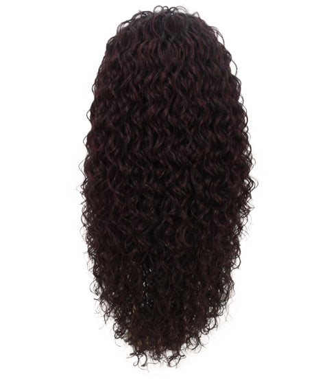 Asia Deep Red and Black Blend Long Curls Lace Wig