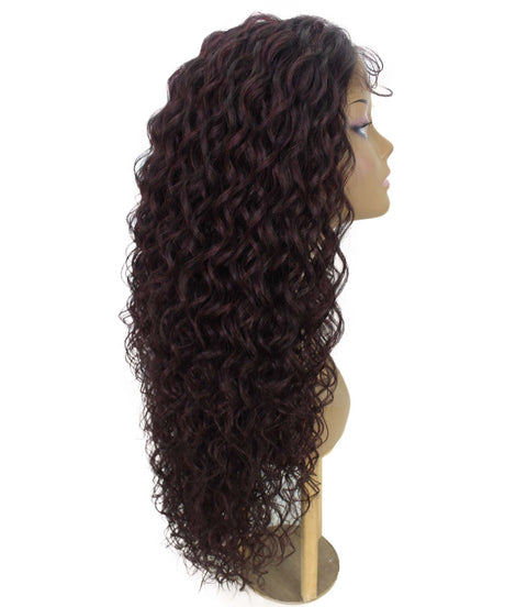 Asia Deep Red and Black Blend Long Curls Lace Wig