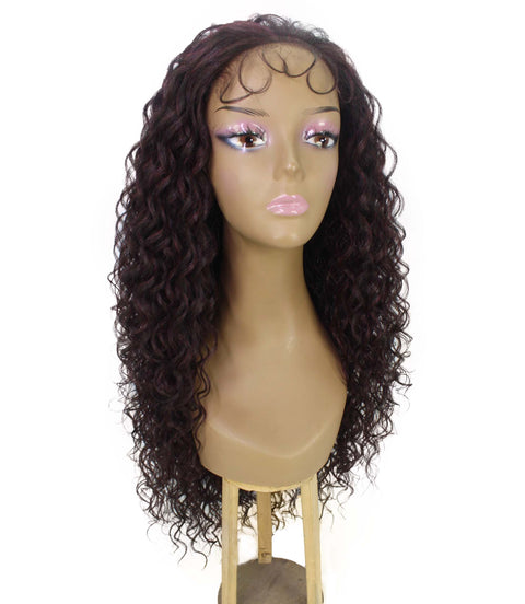 Asia Deep Red and Black Blend Long Curls Lace Wig