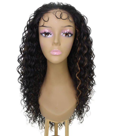 Asia Black with Golden Long Curls Lace Wig