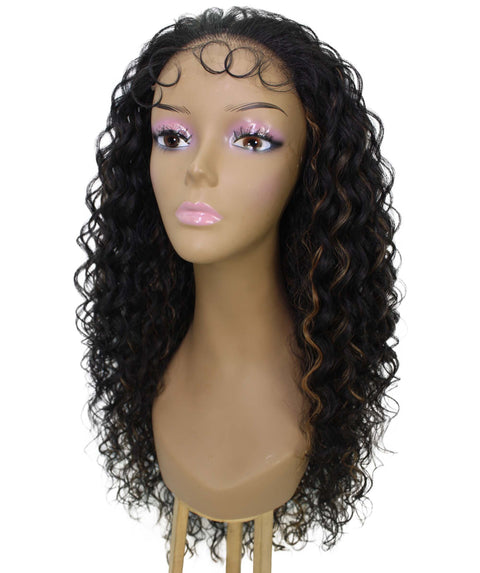 Asia Black with Golden Long Curls Lace Wig