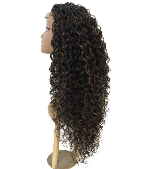 Asia Black with Golden Long Curls Lace Wig