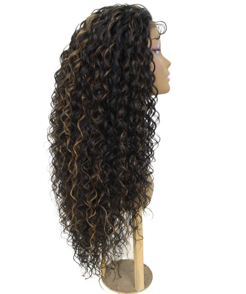 Asia Black with Golden Long Curls Lace Wig