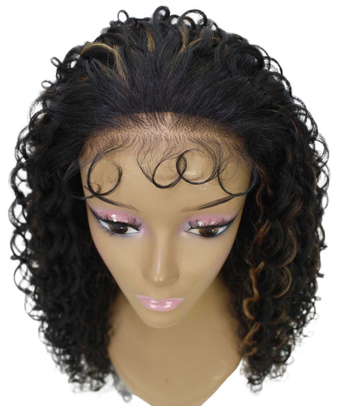 Asia Black with Golden Long Curls Lace Wig