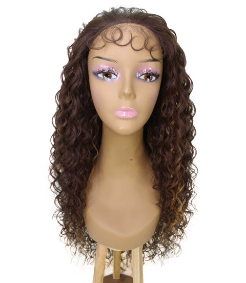 Asia Brown with Golden Long Curls Lace Wig