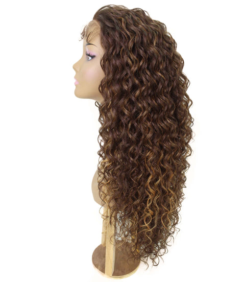Asia Brown with Golden Long Curls Lace Wig