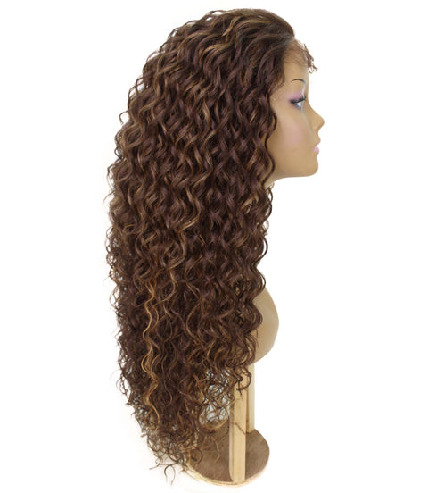 Asia Brown with Golden Long Curls Lace Wig