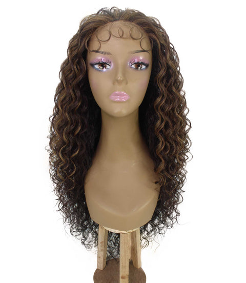 Asia Caramel Brown Blend Long Curls Lace Wig
