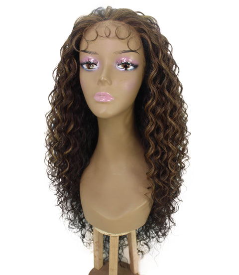 Asia Caramel Brown Blend Long Curls Lace Wig