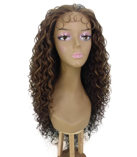 Asia Caramel Brown Blend Long Curls Lace Wig