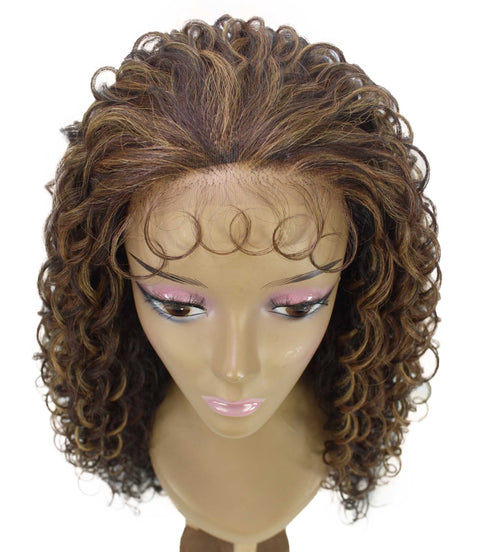 Asia Caramel Brown Blend Long Curls Lace Wig