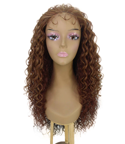 Asia Copper Auburn Blend Long Curls Lace Wig