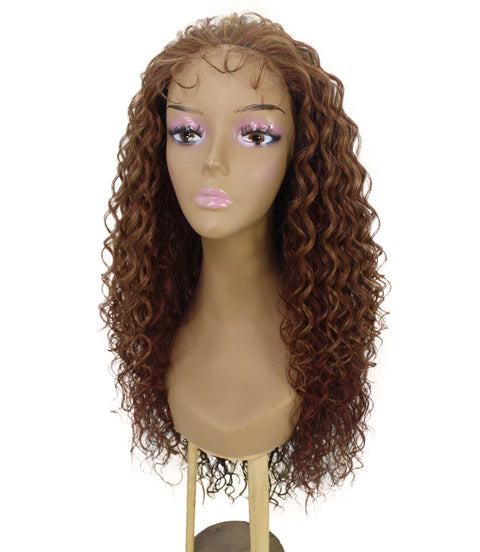 Asia Copper Auburn Blend Long Curls Lace Wig