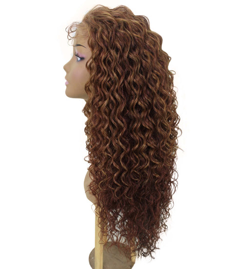 Asia Copper Auburn Blend Long Curls Lace Wig