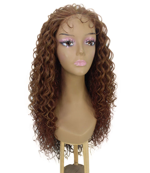 Asia Copper Auburn Blend Long Curls Lace Wig