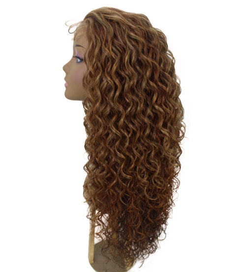 Asia Auburn Brown Blend Long Curls Lace Wig