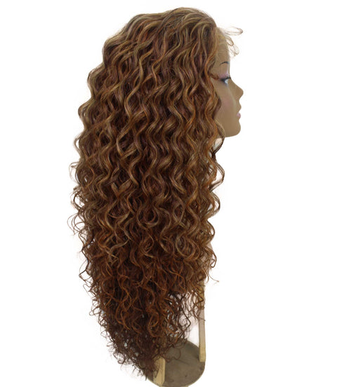 Asia Auburn Brown Blend Long Curls Lace Wig