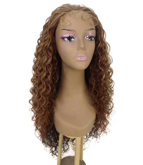Asia Auburn Brown Blend Long Curls Lace Wig